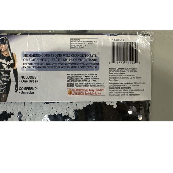 Magic Sequin Dress Black White Bats Witch Fancy Dress Up Halloween Adult Costume - Picture 11 of 11